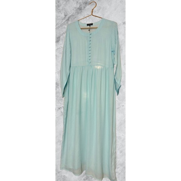 Vohra & Saigol Women Lt. Blue Pintuck Button Front Long Sleeve Maxi Dress Sz 12 - Picture 2 of 8